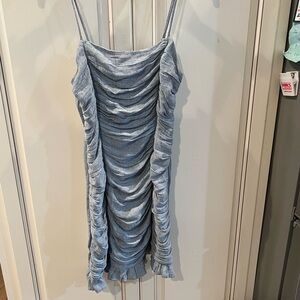 Elegant Blue Ruched Party Dress
